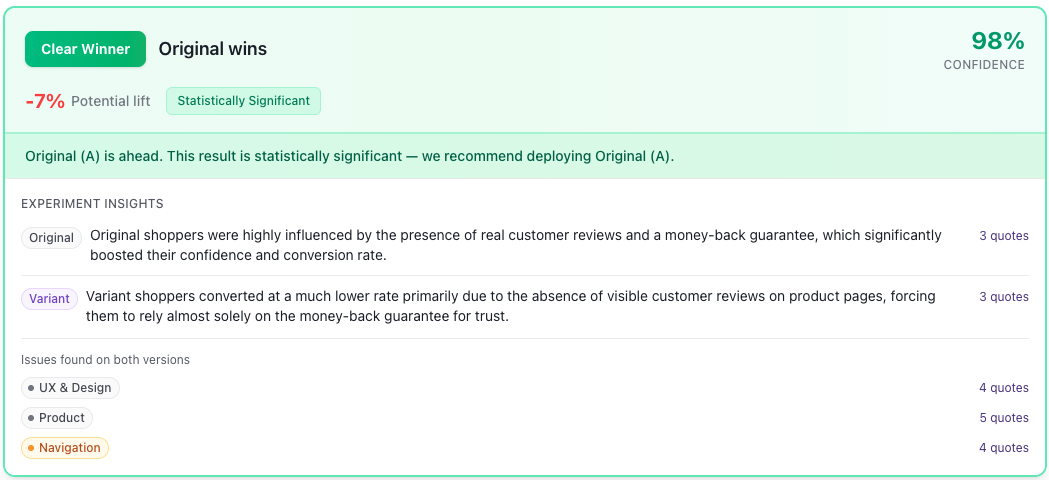 Screenshot for Introducing Experiment Insights: Results That Explain Themselves
